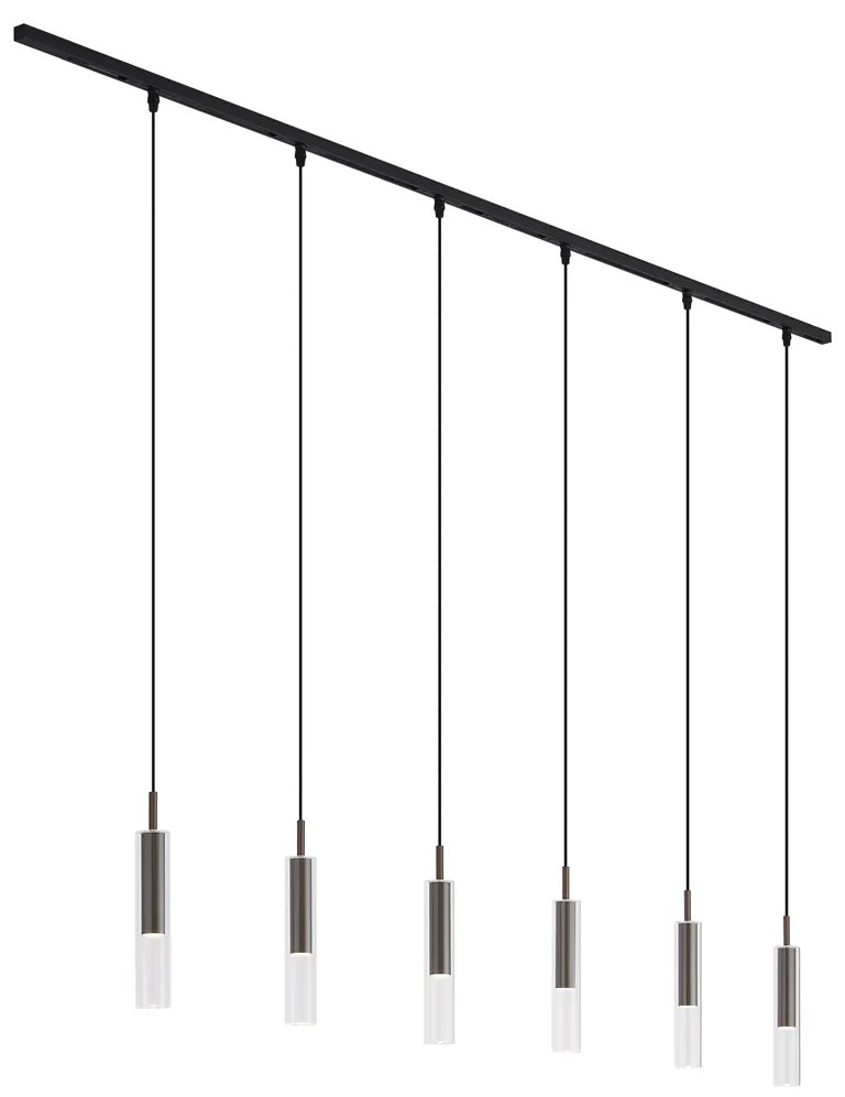Modern railsysteem zwart met 6 hanglampen donker brons 1-fase - Slimline Loyce