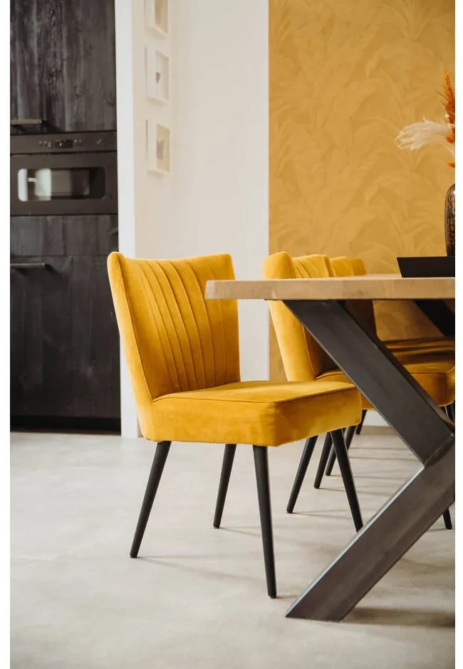Goossens Eetkamerstoel Rob geel velvet stof leuning, urban industrieel