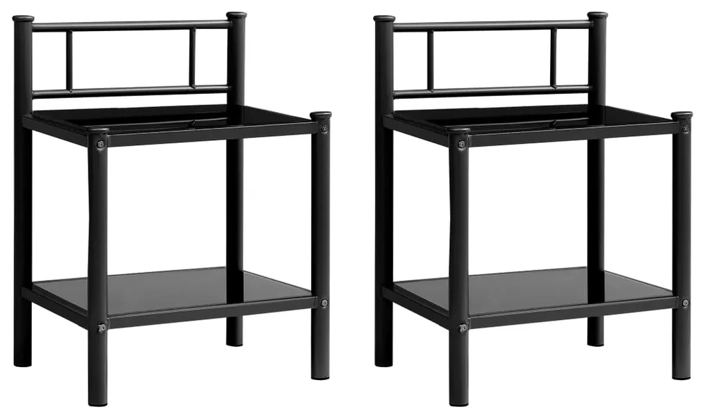 vidaXL Nachtkastjes 2 st metaal en glas zwart