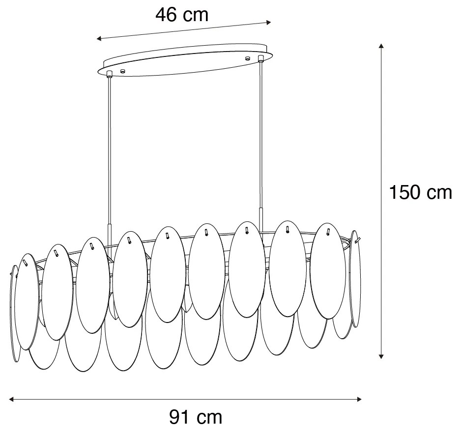 Eettafel / Eetkamer Art Deco hanglamp goud met amber glas ovaal 5-lichts - Mochan Art Deco E14 Binnenverlichting Lamp