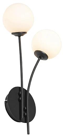 Moderne wandlamp zwart met opaal glas 2-lichts - Athens Modern G9 rond Binnenverlichting Lamp