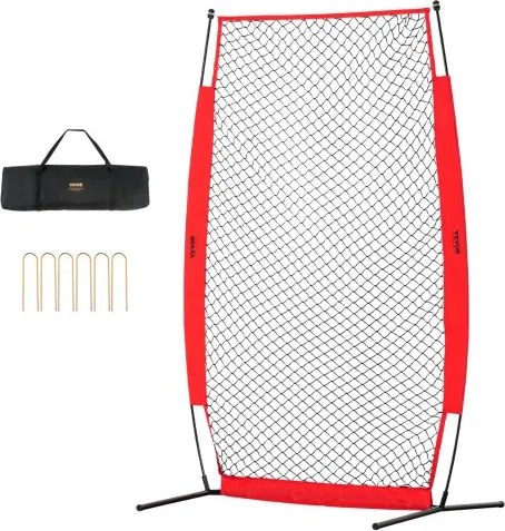 VEVOR I-Type Batting Cage Net 1400 x 1065 x 2180 mm Baseball en Softball Safety Screen Body Protector Draagbaar slagscherm met draagtas en grondpennen, Outdoor Baseball Pitching Net Rood