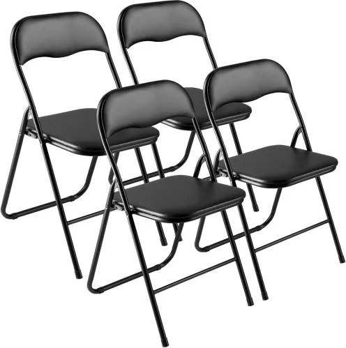 VEVOR 4-pack opvouwbare stoelen, opvouwbare leren stoel, draagbare kampeerstoel met metalen frame en gevoerd kussen, stapelbare stoelen voor binnen- en buitengebruik, opvouwbare stoel voor thuis, tuin, feestjes, zwart