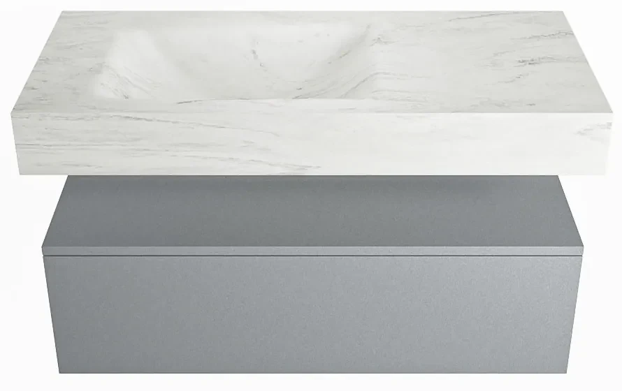 Mondiaz Alan DLux badmeubel 100cm plata 1 lade met wastafel opalo links 1 kraangat