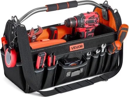VEVOR Open Gereedschapstas 41x23x28cm, Opbergtas met 12 binnen- en 21 buitenvakken, Waterdichte Polyester Gereedschapsorganizer met Schouderriem en Handvat, Gereedschapstas voor Vaklieden