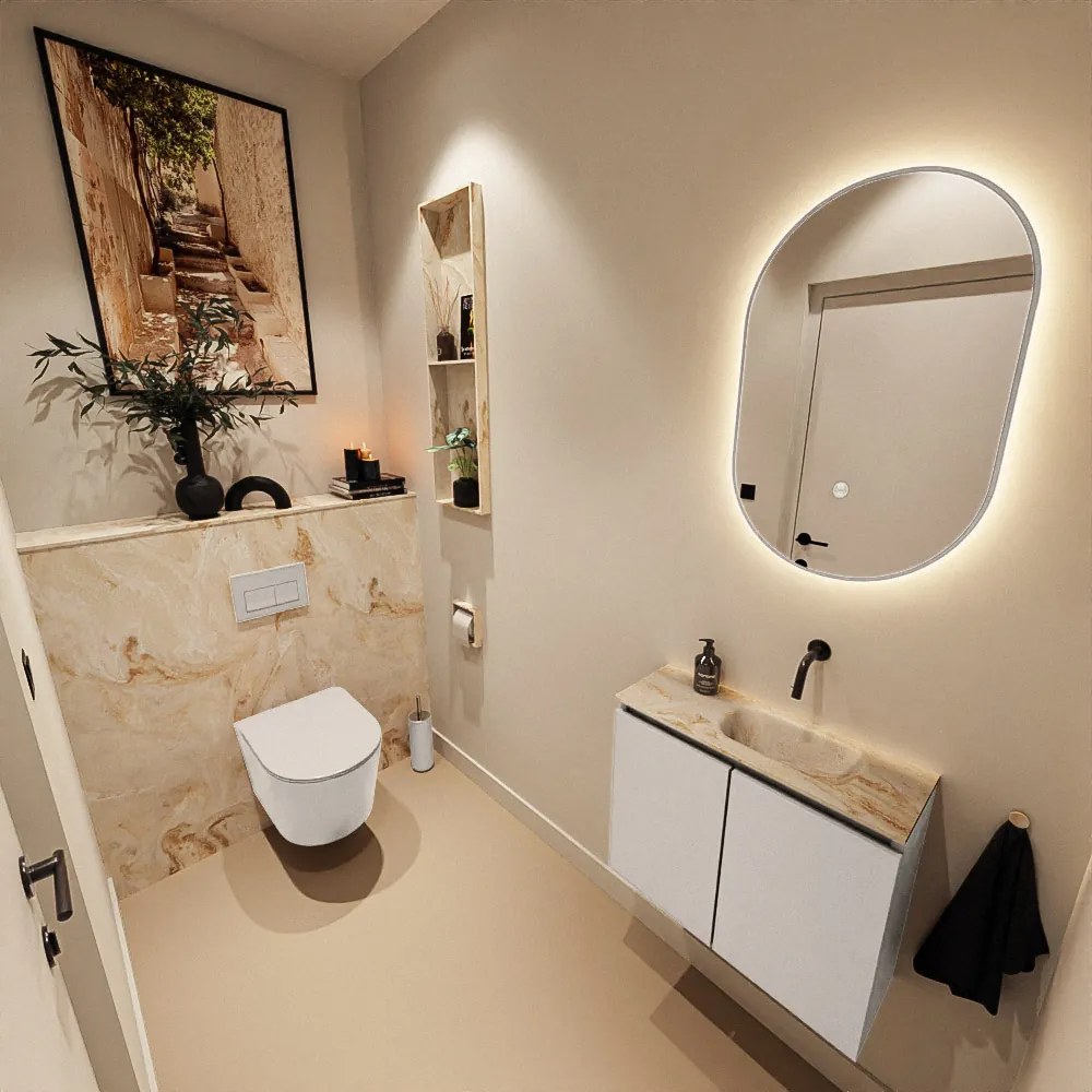 Mondiaz Ture DLux toiletmeubel 60cm linen met wastafel frappe rechts zonder kraangat