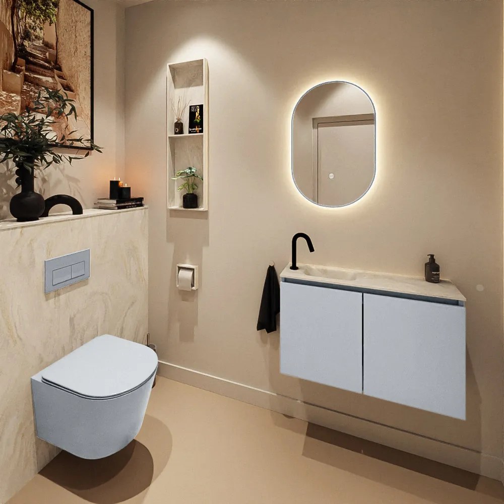 Mondiaz Ture DLux toiletmeubel 80cm clay met wastafel ostra links met kraangat