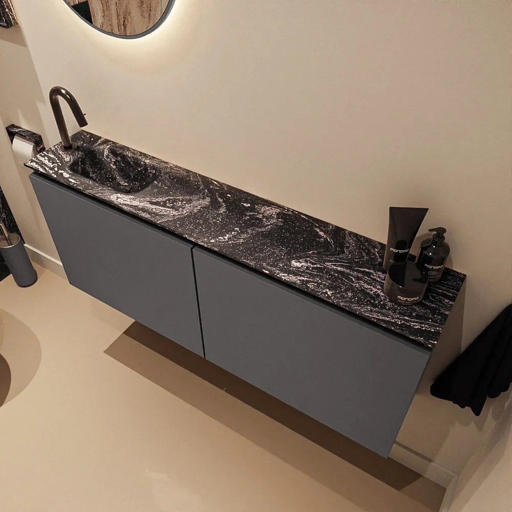 Mondiaz Ture DLux toiletmeubel 120cm dark grey met wastafel lava links met kraangat