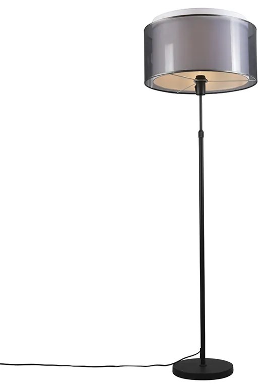 Vloerlamp zwart met zwart/witte kap 47 cm verstelbaar - Parte