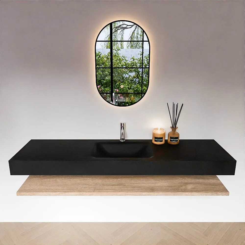 Zaro Alan badmeubel 170cm met planchet washed oak en vrijhangende wastafel cloud midden 1 kraangat urban