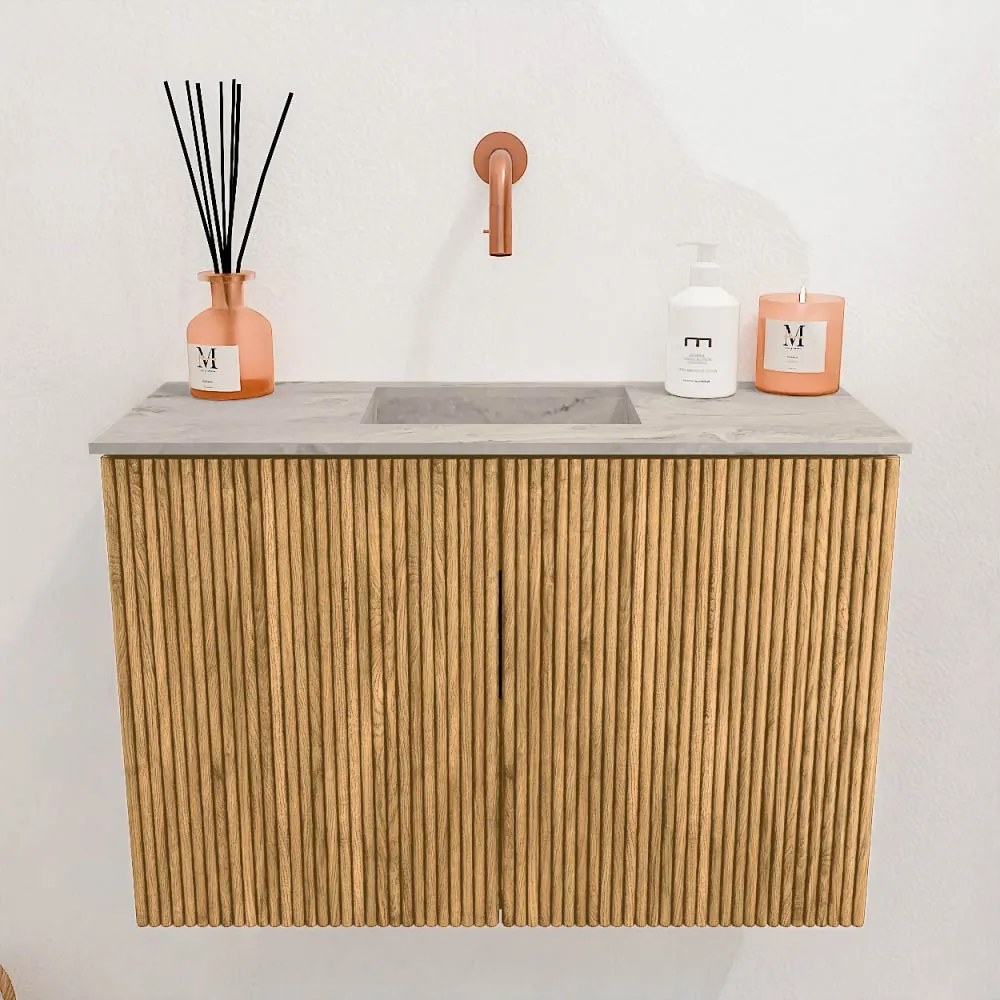Mondiaz Joya DLux 60cm toiletmeubel oak met wastafel faye midden zonder kraangat glace