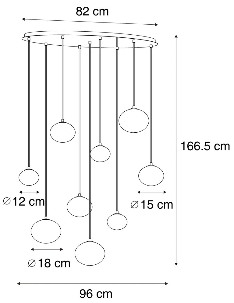 Eettafel / Eetkamer Moderne hanglamp zwart met smoke glas 9-lichts - Jia Modern G9 bol / globe / rond ovaal Binnenverlichting Lamp