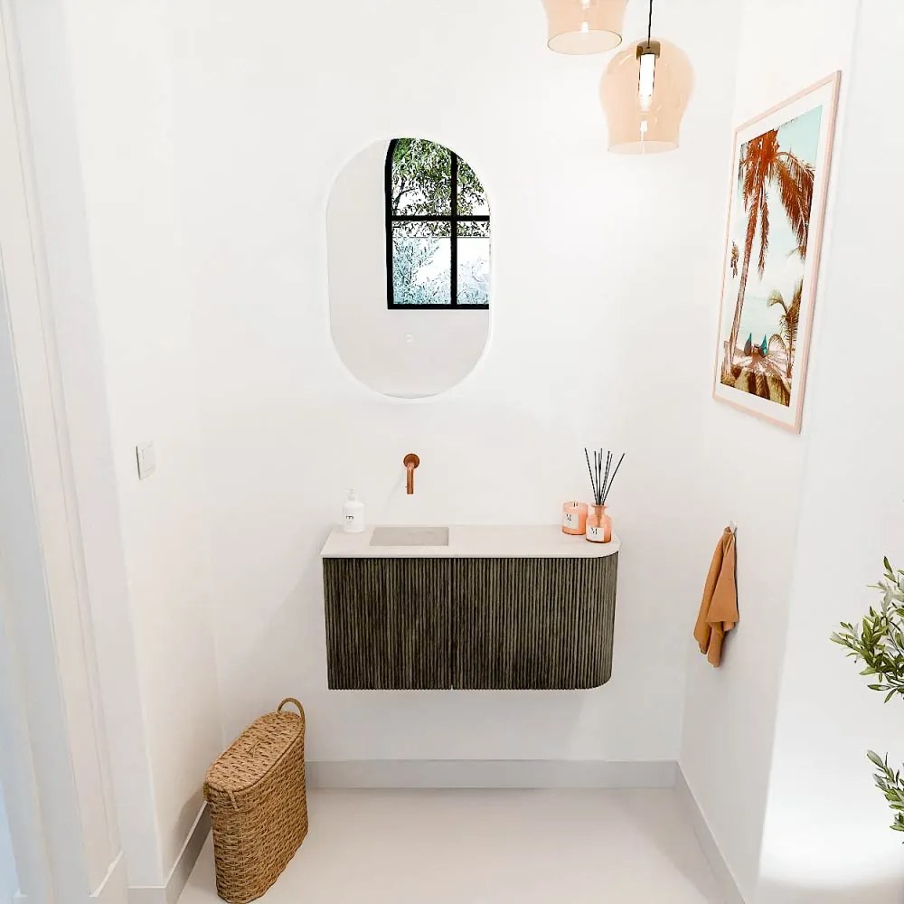 Mondiaz Joya DLux 80cm toiletmeubel ronding rechts shadow met wastafel faye links zonder kraangat meli