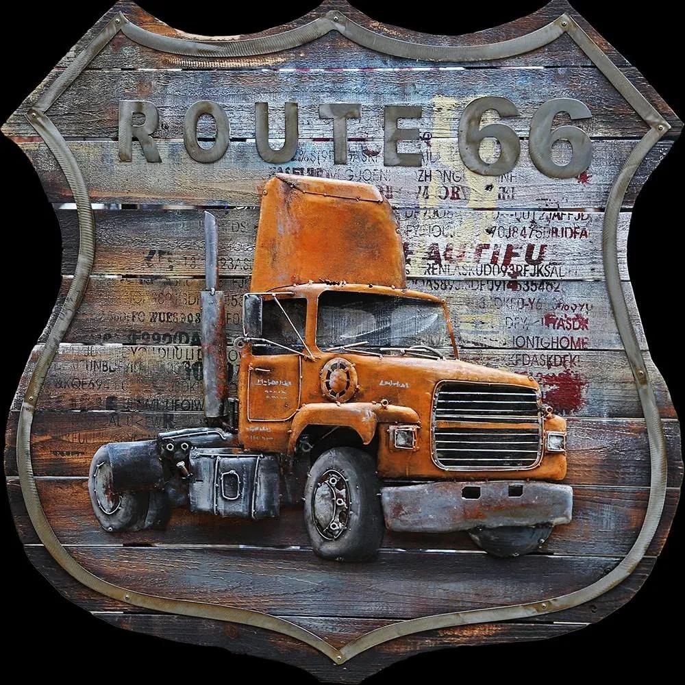 Schilderij - metaalschilderij -Oranje truck , route 66 , 100x100cm