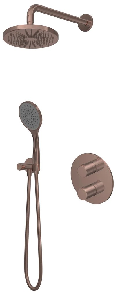Hotbath Buddy IBS12A inbouw regendouche 20cm met glijstang en 15cm plafondbuis geborsteld koper PVD