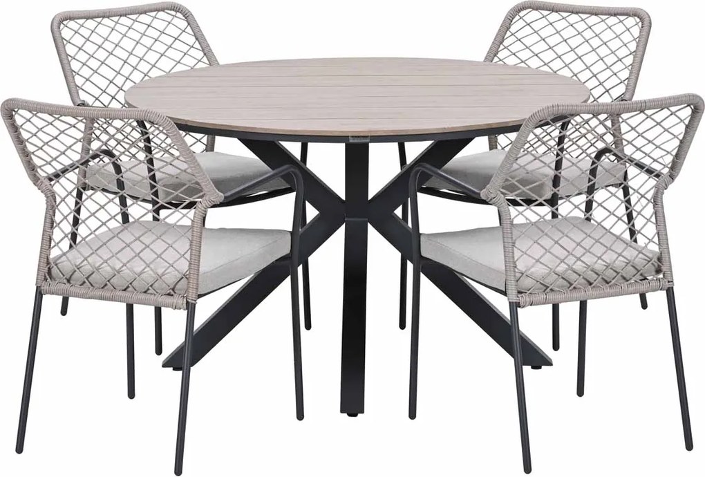 Garden Impressions Ross tuinset sand 5-delig - Tulli tuintafel light teak look Ø122 cm