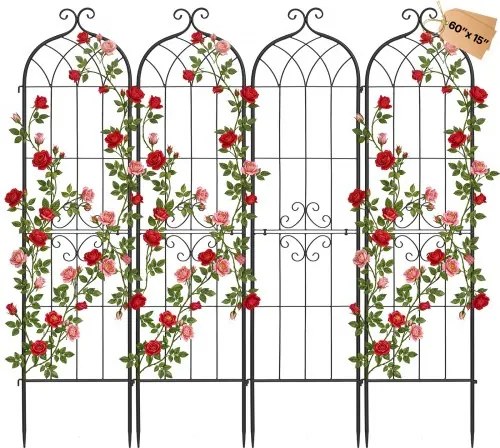 VEVOR Klimrek, 152x40,5 cm, 4-delige set, Metalen klimrek met poedercoating en vergrendelingsmechanisme, klimsteun, tuinrek, plantensteun voor bloemen, groenten en rozen