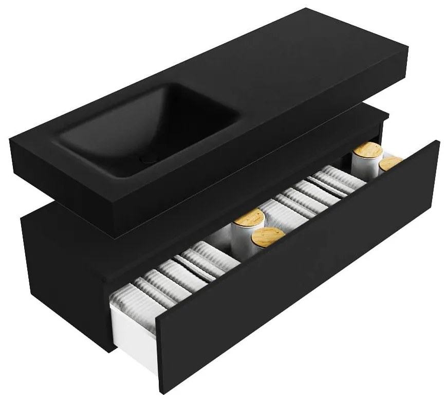 Zaro Alan badmeubel 130cm urban 1 lade met vrijhangende wastafel cloud links zonder kraangat urban