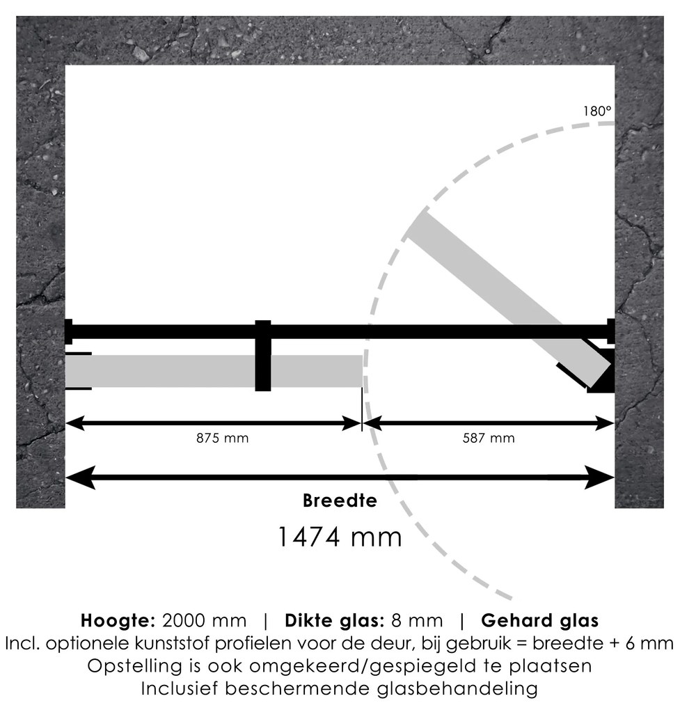 Brauer JC profielloze nisdeur 150cm met 60cm deur gunmetal geborsteld