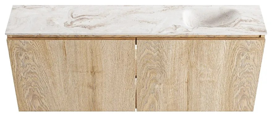 Mondiaz Ture DLux toiletmeubel 120cm washed oak met wastafel frappe rechts met kraangat