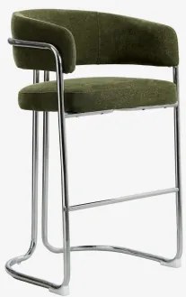 Zithoog Kruk Met Gestoffeerde Rugleuning En Ijzer Zantria ↑75 Cm & Chenille Sage Green - Sklum