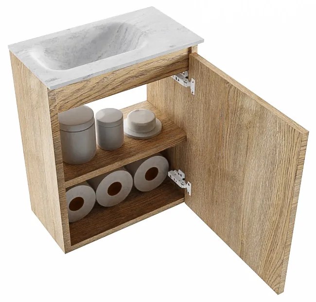 Mondiaz Ture DLux toiletmeubel 40cm washed oak met wastafel opalo links zonder kraangat