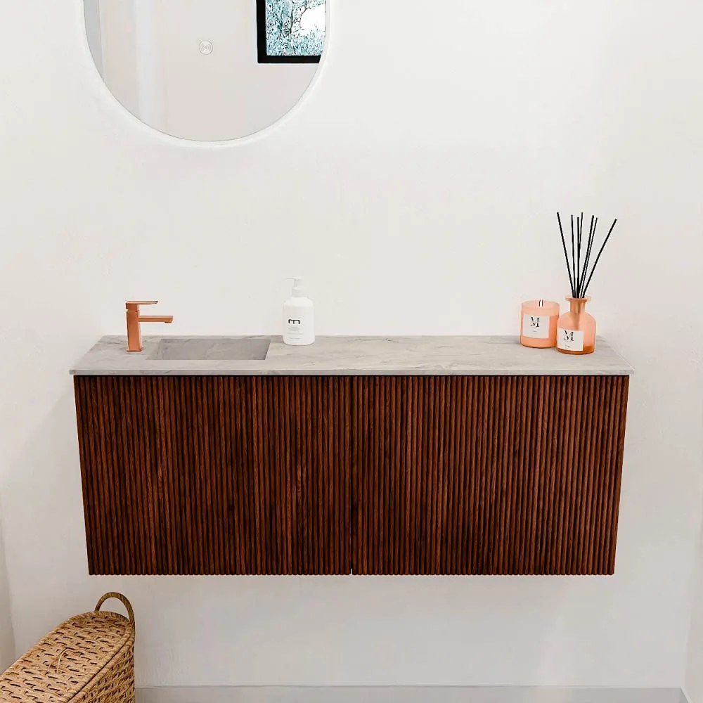 Mondiaz Joya DLux 100cm toiletmeubel ruby met wastafel faye links 1 kraangat glace