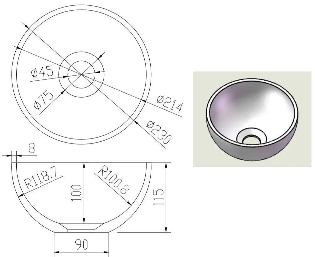 SSI Design Solid Surface Micro Waskom 23cm Donker Grijs