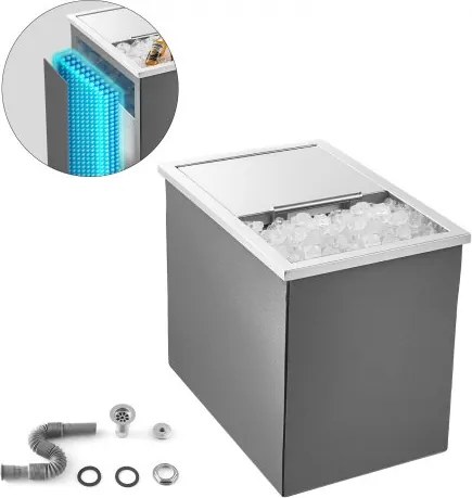 VEVOR Ingebouwde ijskast (455 x 305 x 400 mm) RVS ingebouwde koeler, 27,1 L Commerciële inbouwkoelkasten met schuifdeksel voor buitengebruik, inclusief afvoerpijpset, voor koude wijn en bier