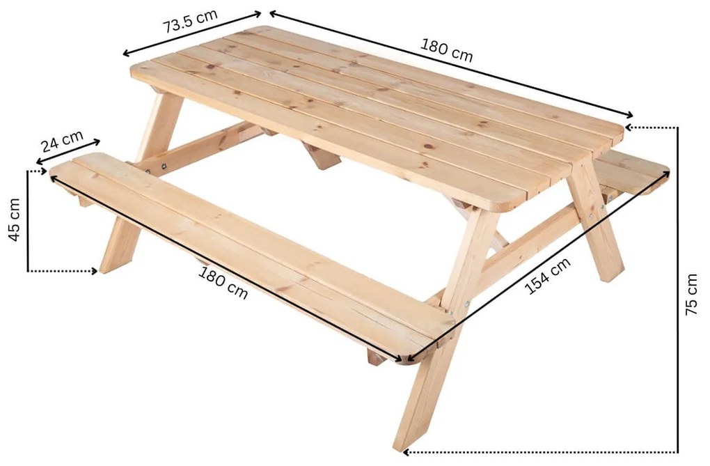 Picknicktafel Premium 180 x 70 - Transparant gebeitst