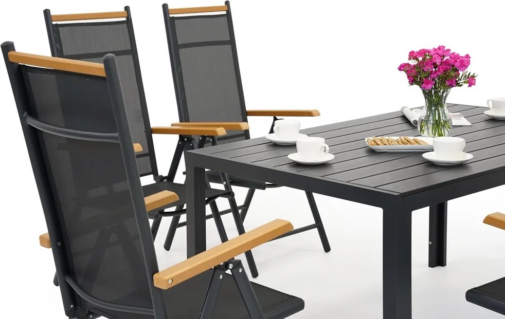 Aluminium tuinmeubelen polywood Verona Wood voor 6 personen Garden Point zwart