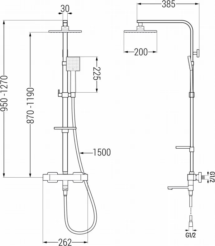 Mexen CQ45 bad-douche set met regendouche en thermostatische kraan, chroom - 779104595-00