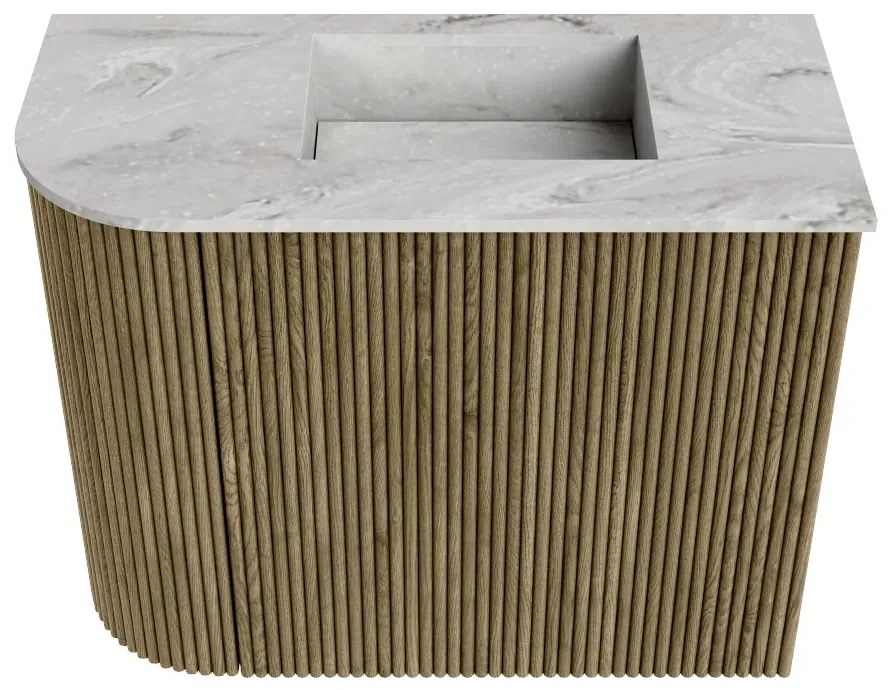 Mondiaz Joya DLux 50cm toiletmeubel ronding links dusk met wastafel faye rechts 1 kraangat glace
