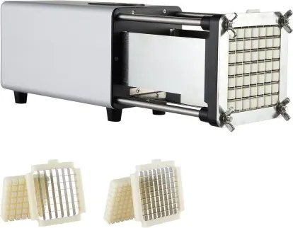 VEVOR Elektrische frietsnijder Aardappelsnijder met 1/2-inch en 3/8-inch messen Roestvrij staal, aardappelsnijder en hakselaar met antislipvoetjes, voor aardappelen Groenten Zilver