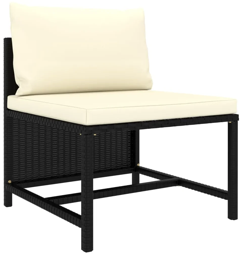 vidaXL 3-delige Loungeset met kussens poly rattan zwart