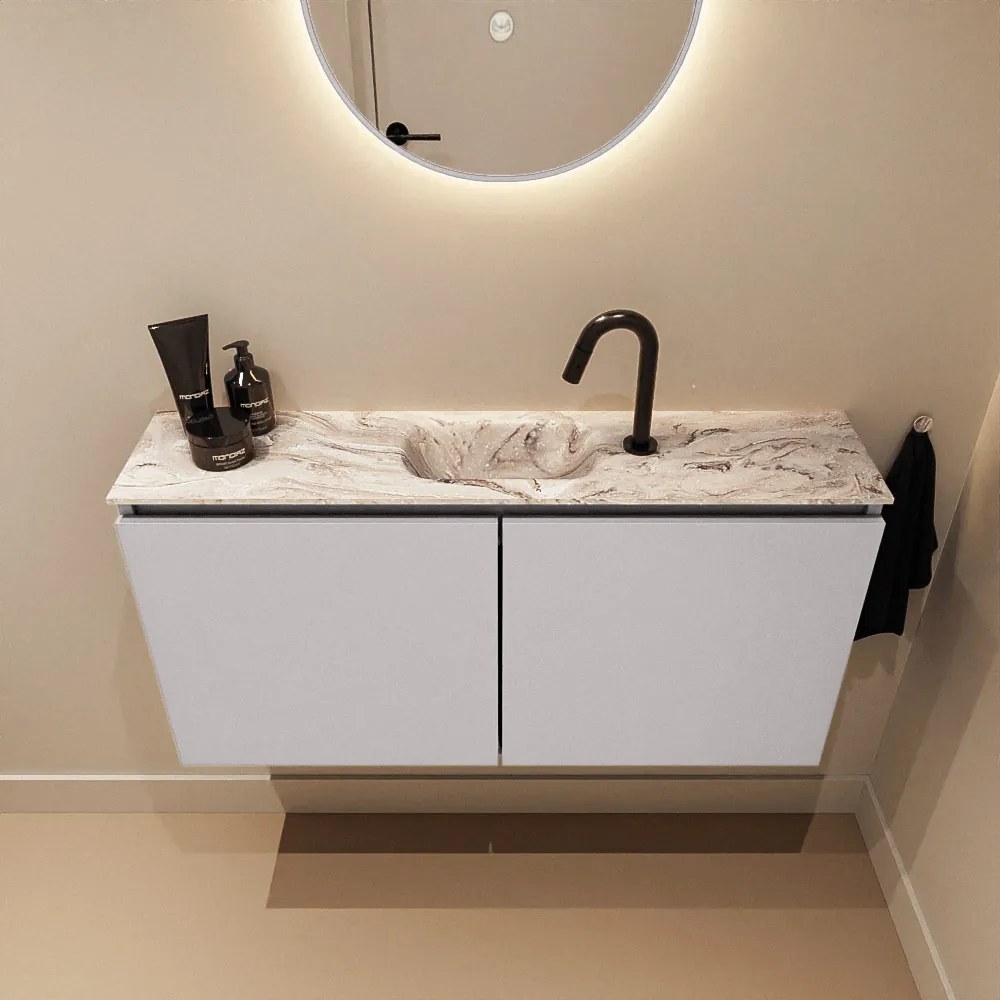 Mondiaz Ture DLux toiletmeubel 100cm cale met wastafel glace midden met kraangat