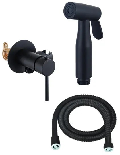 Fortifura Calvi Mengkraan Bidetset - handdouchehouder -100cm doucheslang - bidet handdouche - mat zwart SW1236929/SW1212628/SW970016
