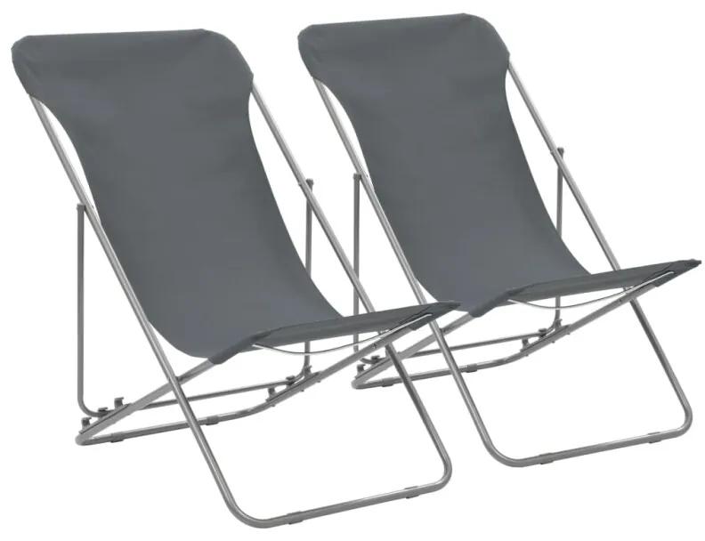 Strandstoelen inklapbaar staal en oxford stof grijs 2 st