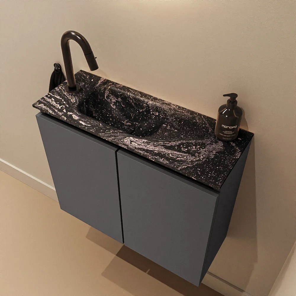 Mondiaz Ture DLux toiletmeubel 60cm dark grey met wastafel lava links met kraangat