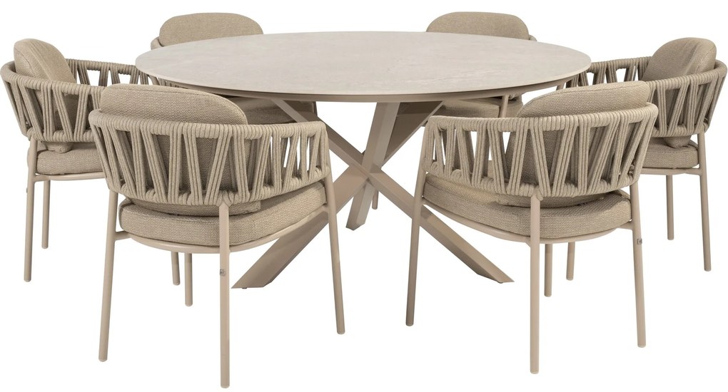 Calma Prado dining tuinset 160xH75 cm rond 7 delig keramiek latte Taste 4SO