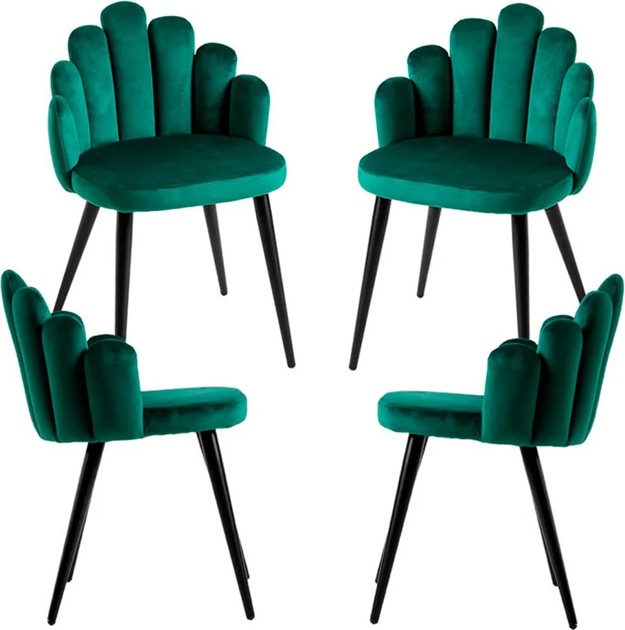 Set 4 Hand Fluwelen Stoelen Zwarte Poten