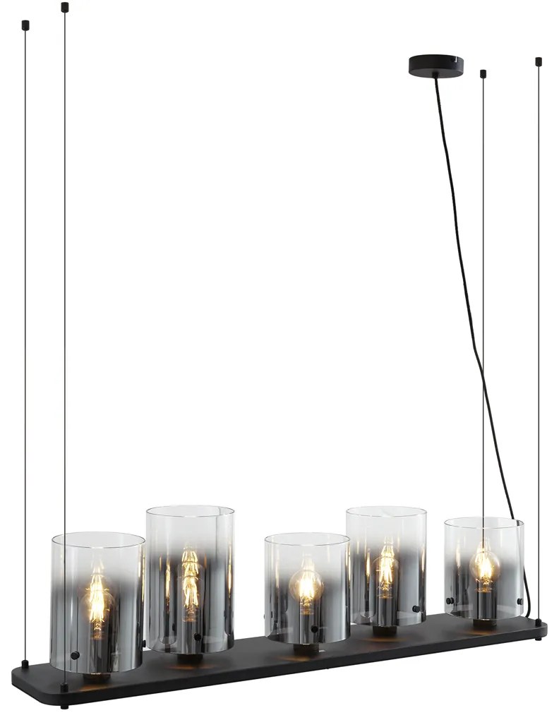 Eettafel / Eetkamer Moderne hanglamp zwart met smoke glas 5-lichts - Hybrid Modern E27 Binnenverlichting Lamp