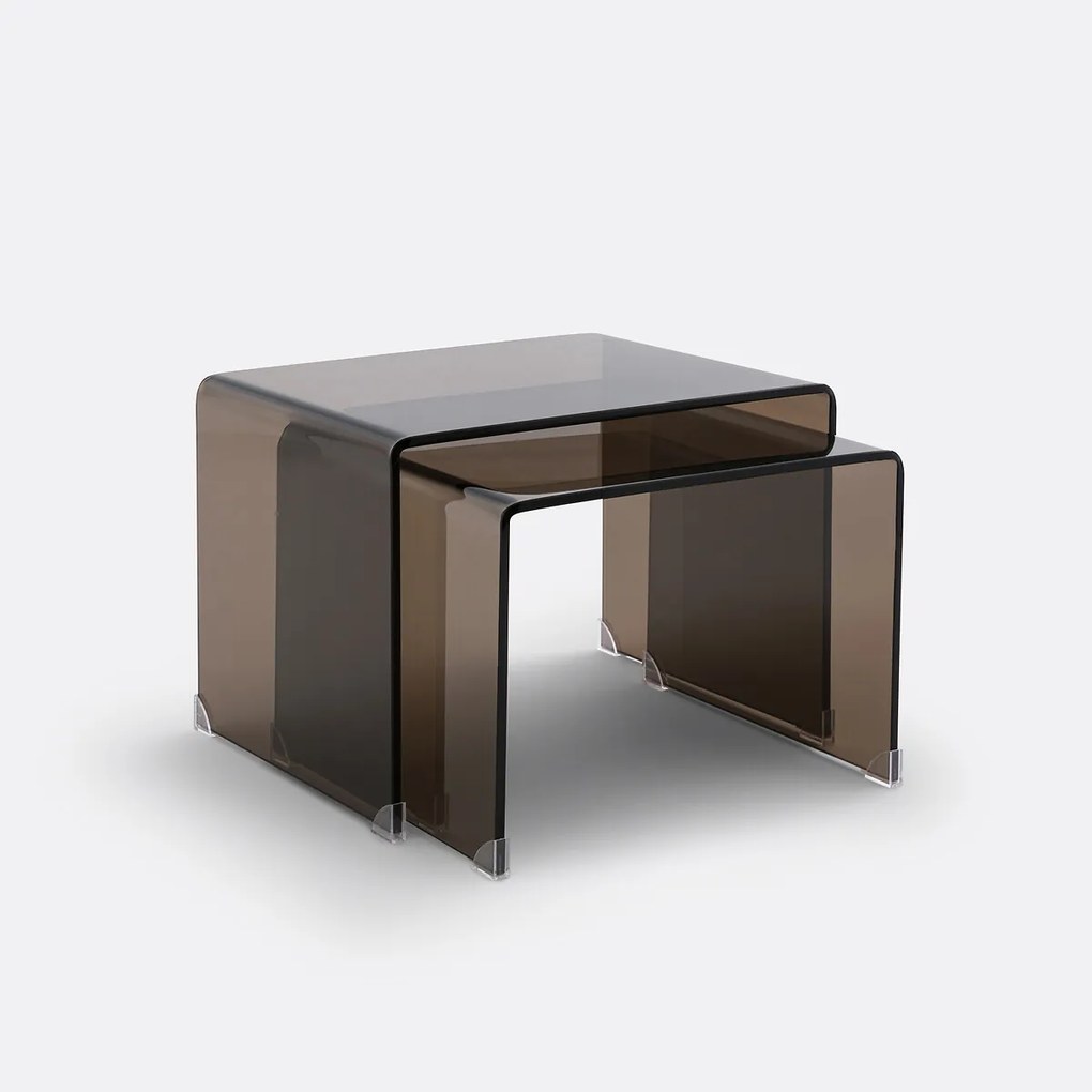 Set van 2 mimi tafels in gehard glas, Joan