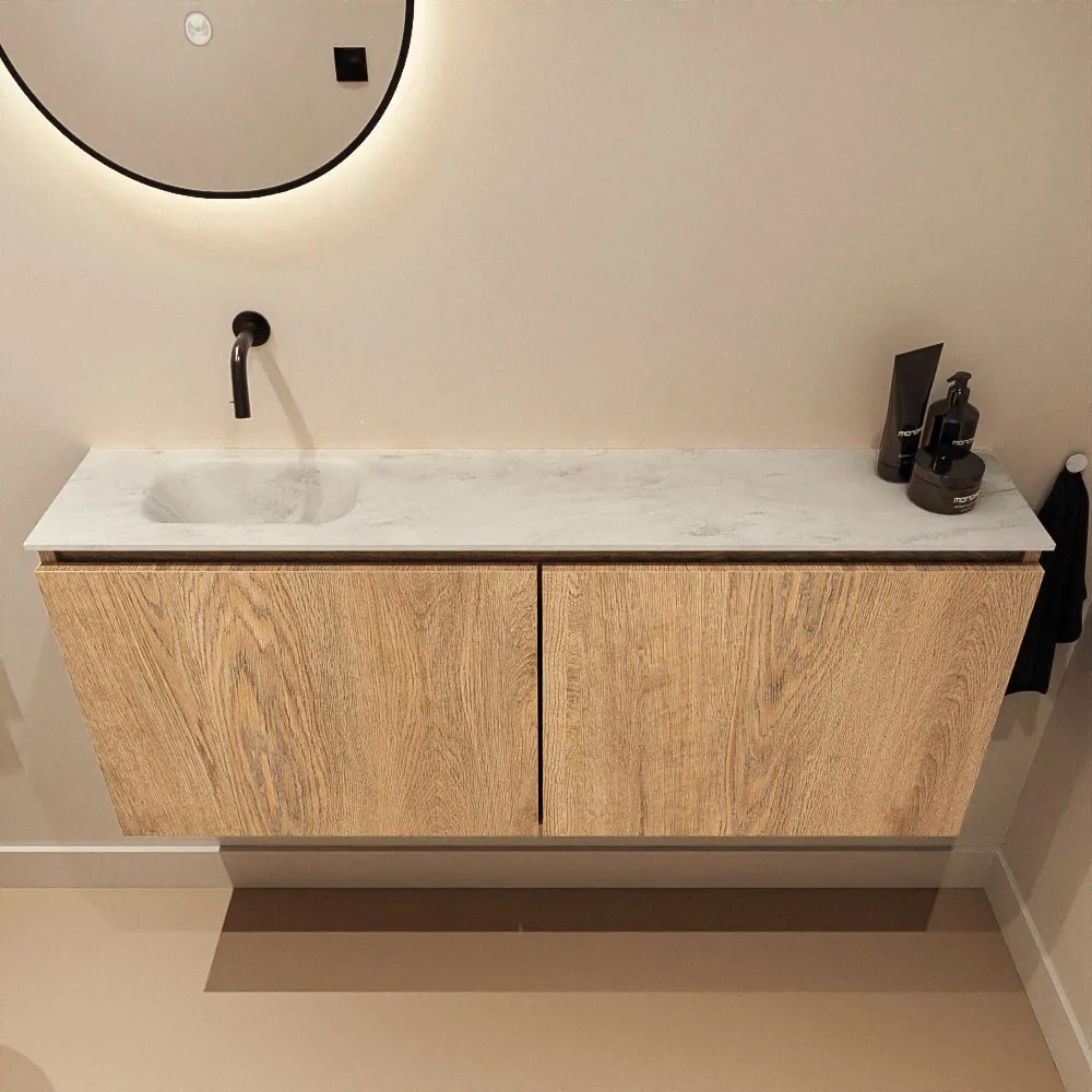 Mondiaz Ture DLux toiletmeubel 120cm washed oak met wastafel opalo links zonder kraangat