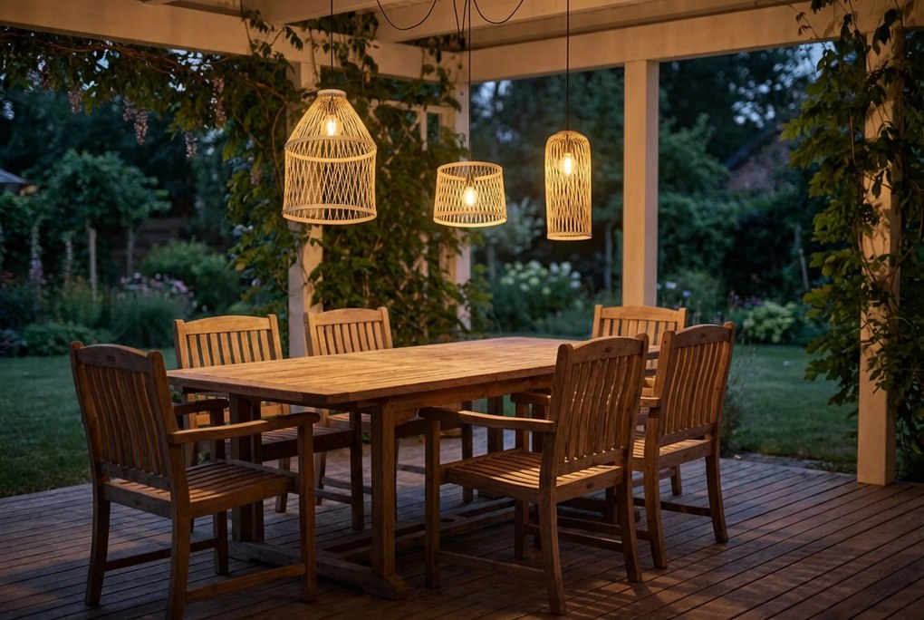 Landelijke Buiten Hanglamp Rotan -lichts - Calamus Staal Taupe