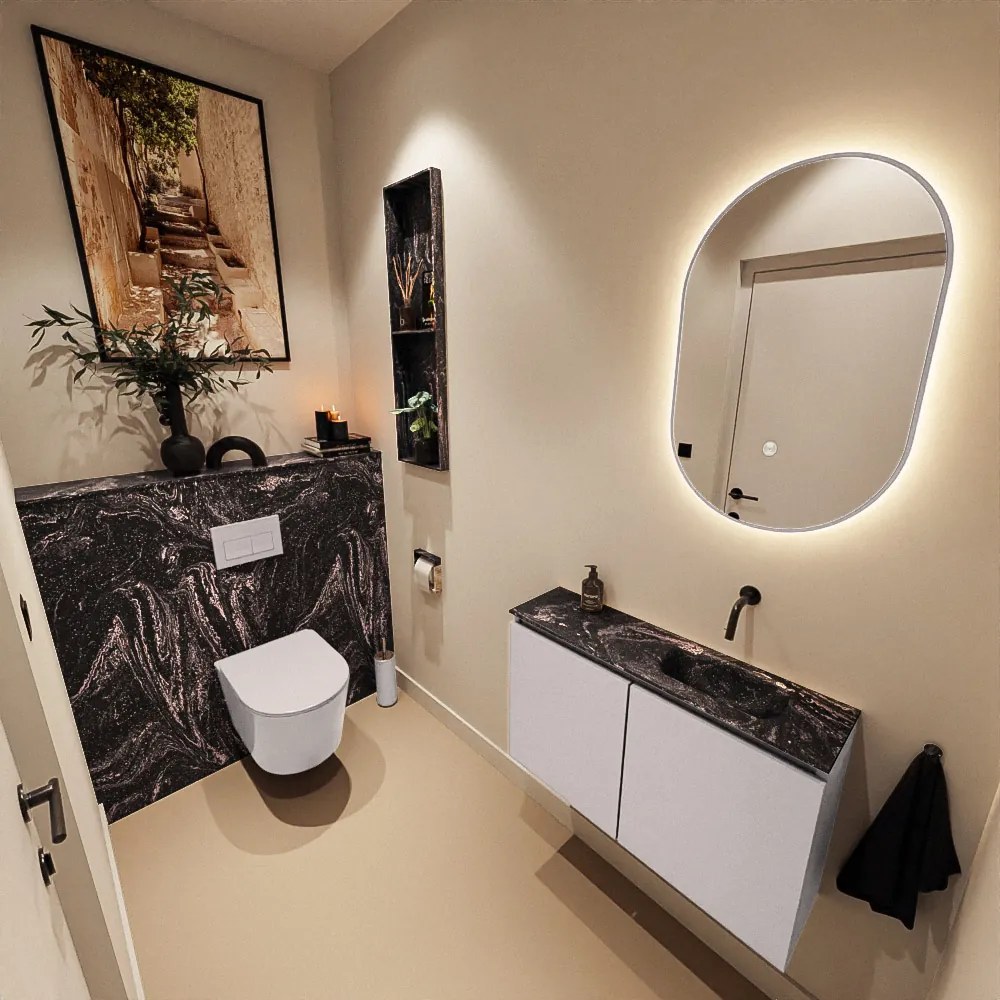 Mondiaz Ture DLux toiletmeubel 80cm cale met wastafel lava rechts zonder kraangat