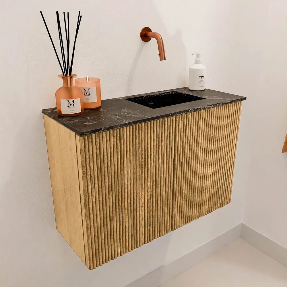 Mondiaz Joya DLux 60cm toiletmeubel oak met wastafel faye rechts zonder kraangat lava
