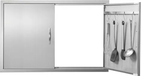 VEVOR Grilltoegangsdeur, 990 x 660 mm, dubbele buitenkeukendeur, vlak gemonteerde roestvrijstalen deur, verticale wanddeur met handgrepen en haken, voor grill-eiland, grillstation, buitenkast