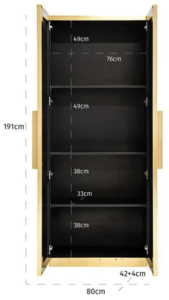 Richmond Interiors Ironville Hoge Kast Messing Met Ribbels - 80x42x191cm.