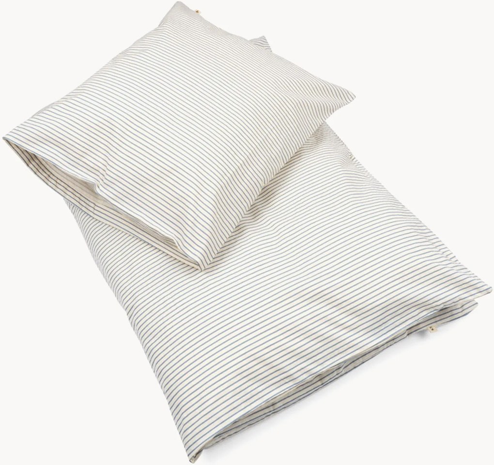 Kinderdekbedovertrekset Stripe Bluie van biokatoen